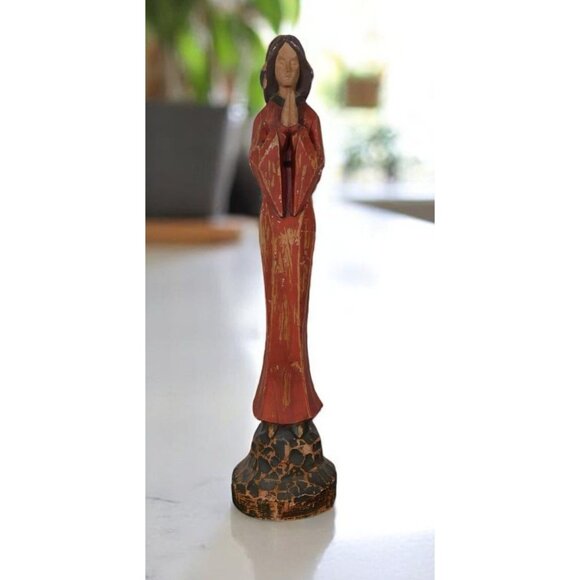 Title: Vtg Hand Carved Madonna Statue 15" Wood - Good - Witchcore Christian - Picture 2 of 9